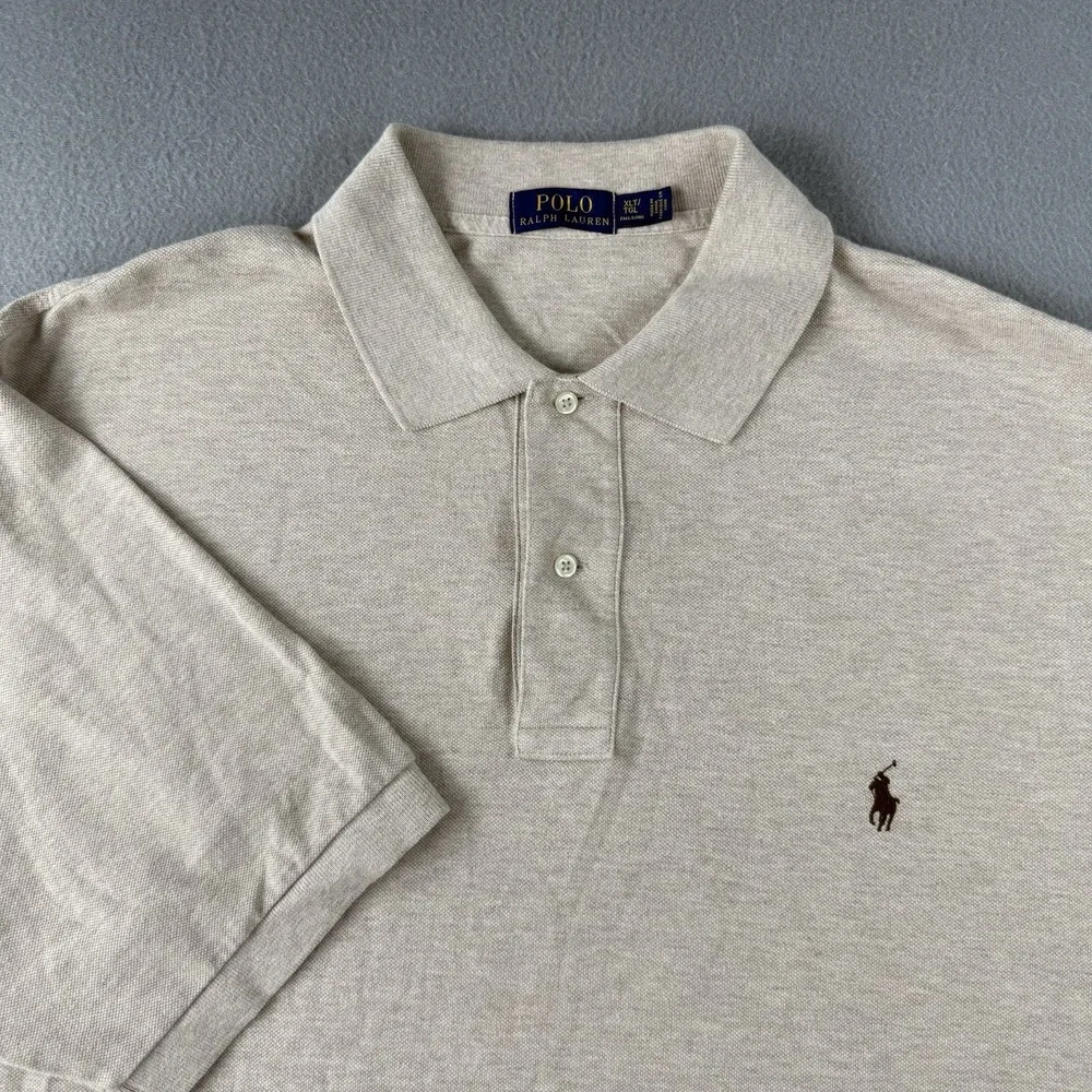 Polo Ralph Lauren Mens Polo XLT Tall Beige Heather Cotton Pique Short Sleeve
